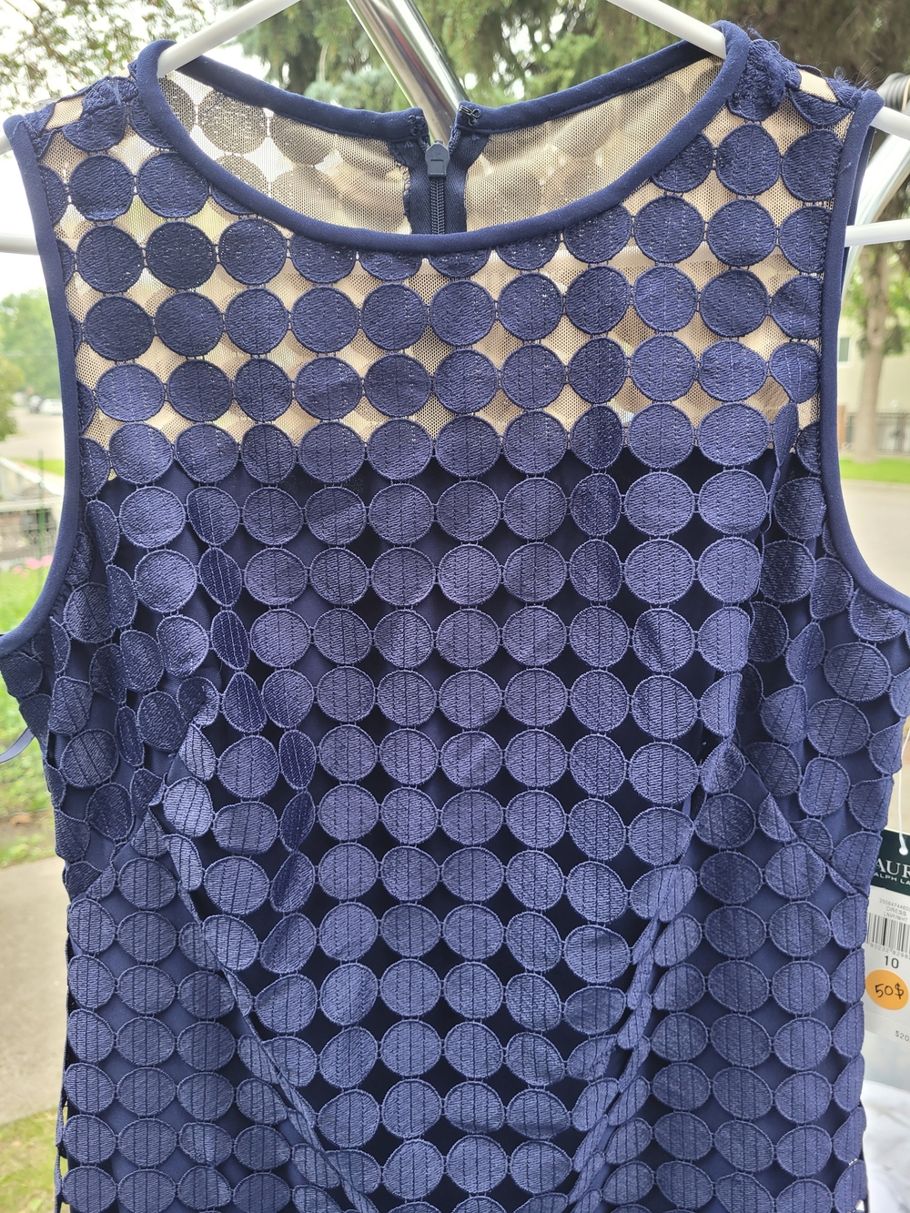 Ralph Lauren Navy Circular Lace Overlay Sleeveless Camisole Dress Size 10